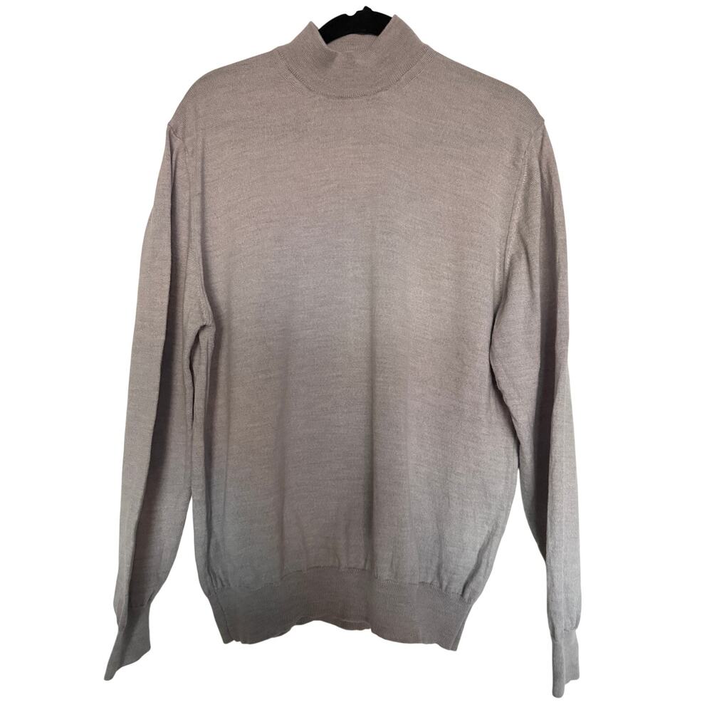 Ferrante  L Light Grey 100% Extrafine Merino Wool Mock Neck Sweater